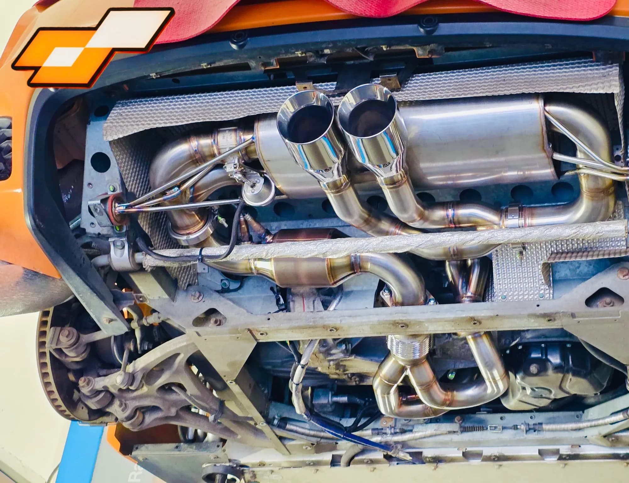 Performance Autocare exhaust system fitted under the Lotus Evora 400