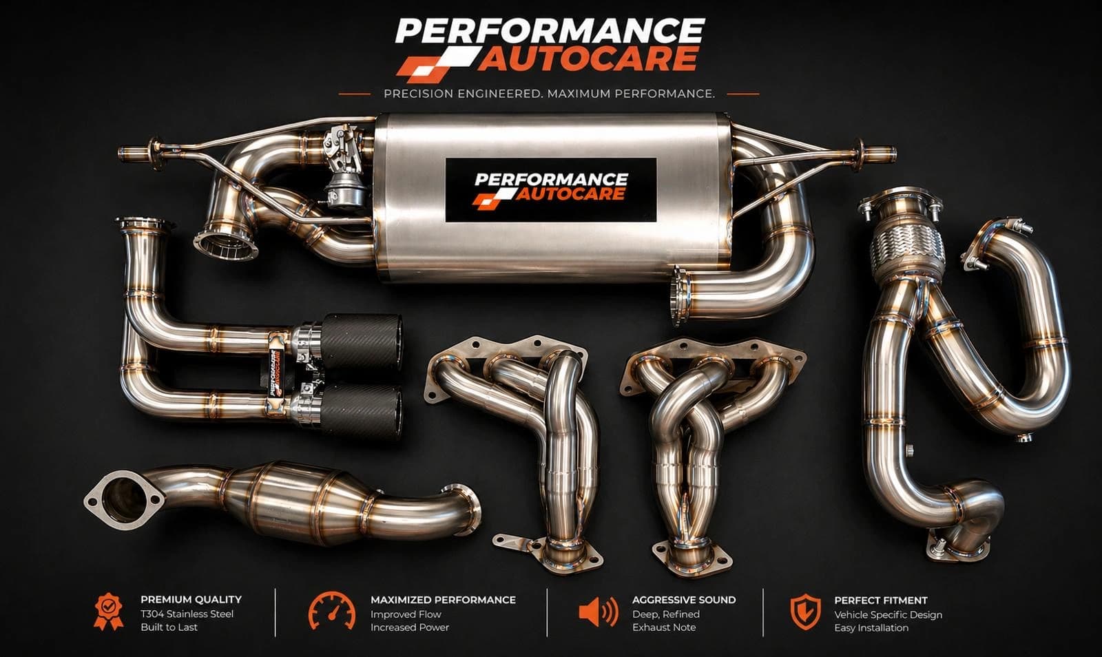 Bespoke T304 Stainless Steel Exhaust System Breakdown